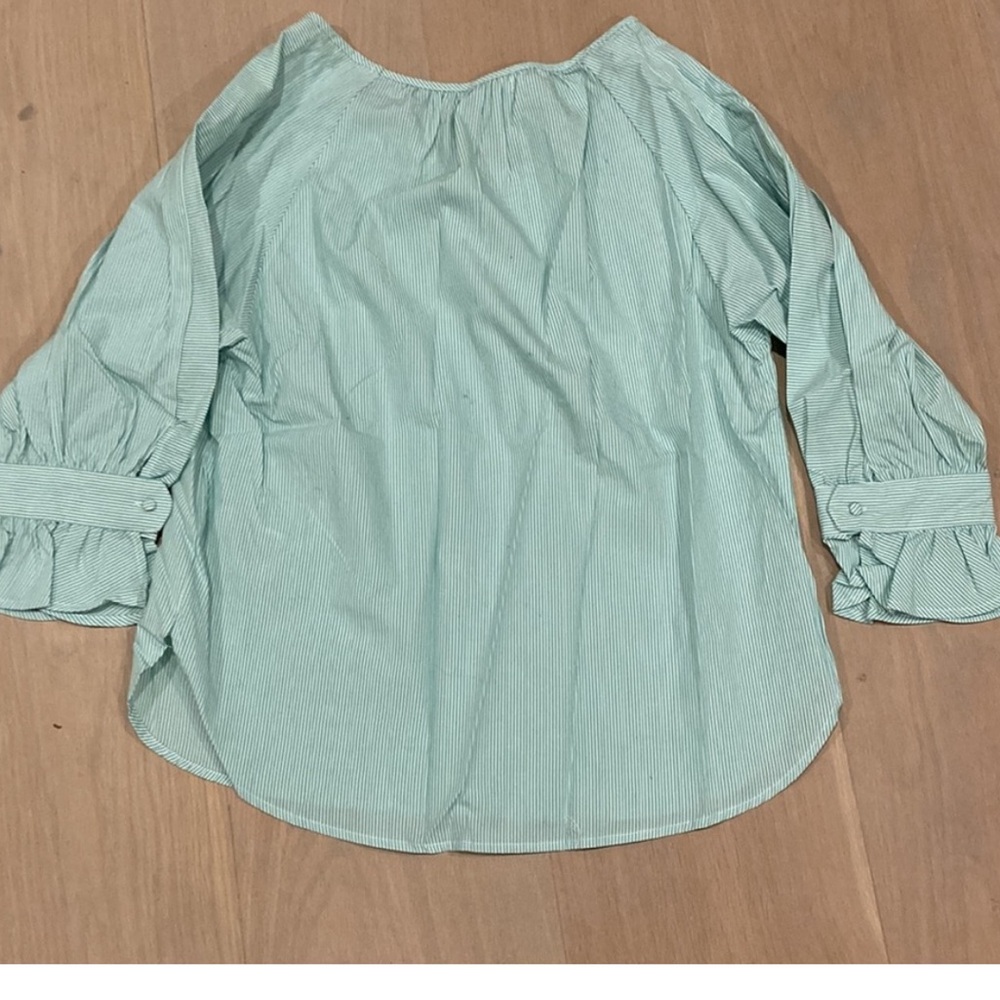 Kenzie green striped puff- sleeve cotton shirt NWT - Picture 6 of 9